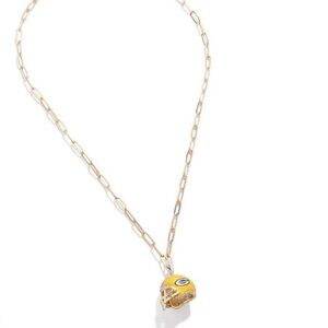 BaubleBar Green Bay Packers Helmet Necklace NFL Gold Chain NWT